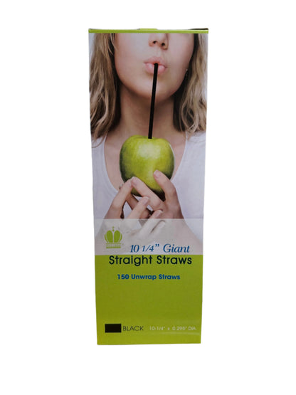 Black Unwrapped 10.25" Giant Straight Straws- Box of 150